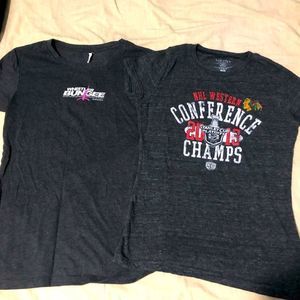 SALE 2for$15 2 Charcoal Tees: Chicago Blackhawks NHL Stanley Cup,Whistler Bungee